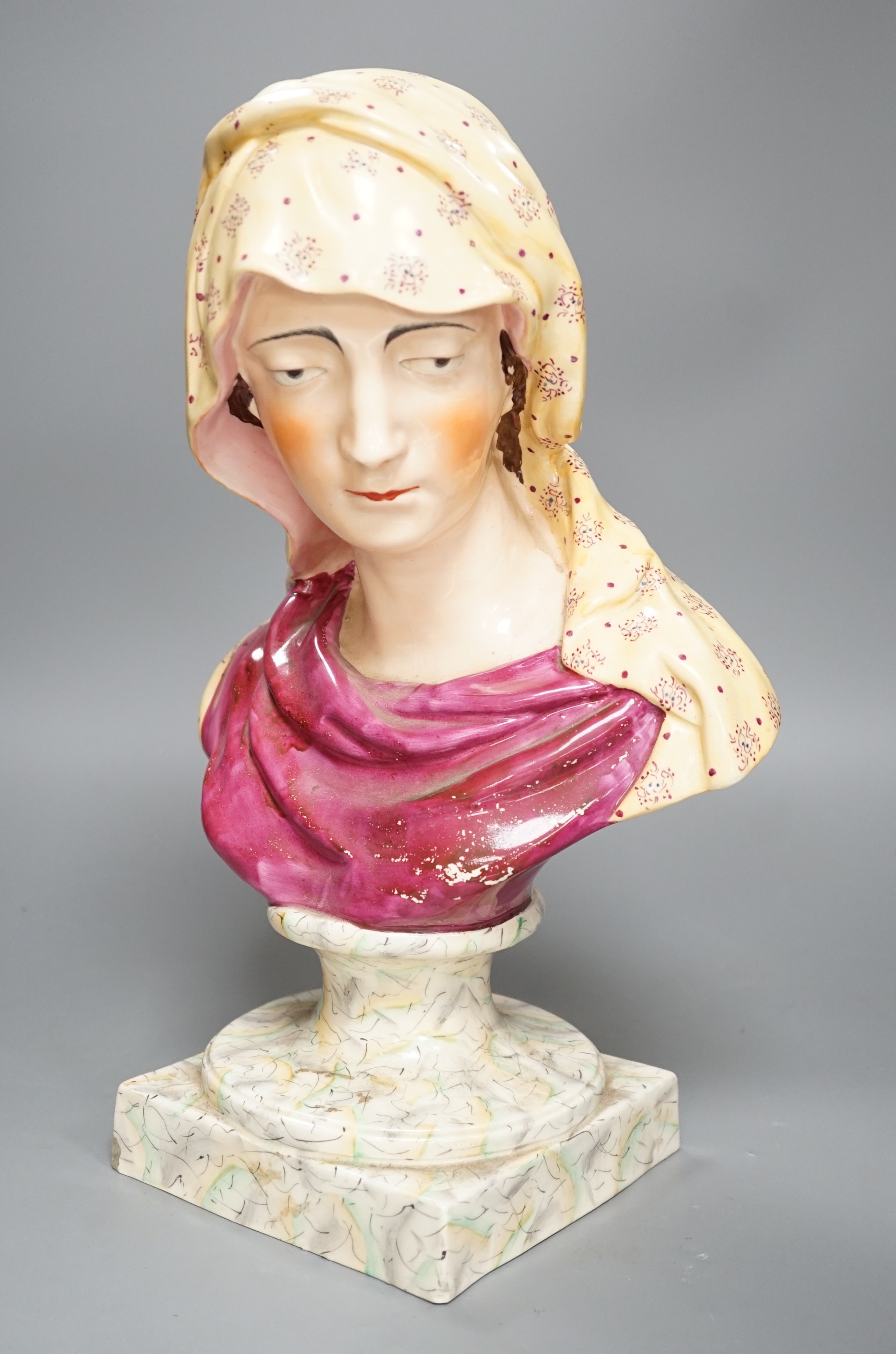 A large Staffordshire pottery bust of the Pieta, early 20th century, 39cm